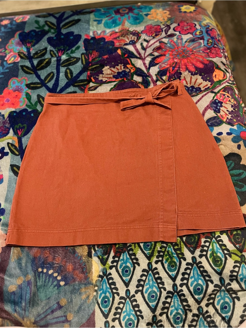 LOFT Outlet Rust Faux Wrap Mini Skirt with Tie Waist Women’s Size 10